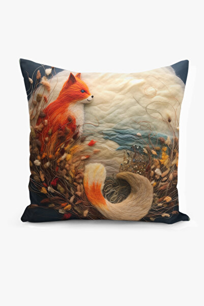 Filamente Double-Sided Digital Print Throw Pillow Cover with Felt Craft Look and Fox Pattern