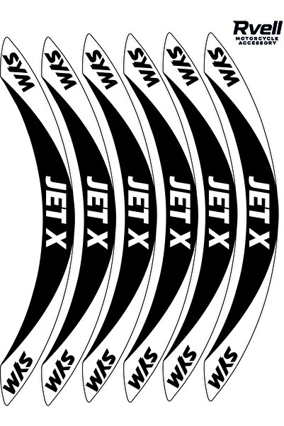 MKARAKAN Rvell SYM Jet x Uyumlu Jant Şeridi Seti - 12 Parça ( Siyah - Beyaz )...