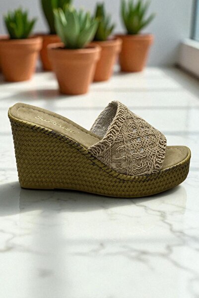 ISPARTALILAR 2503 10.5 cm Wedge Heels Women's Slippers Shoes Wedding Engagement Evening Dress Women's Shoes