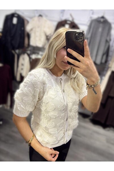 Haticepalas Crew Neck Tulle Floral Cardigan