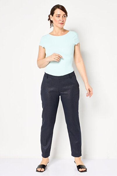 Reiko Women Cigarette Fit Metallic Straight Leg Pants, Navy Blue