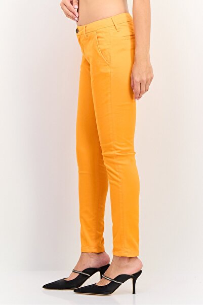 Reiko Women Cropped Fit Plain Chino Pants, Orange
