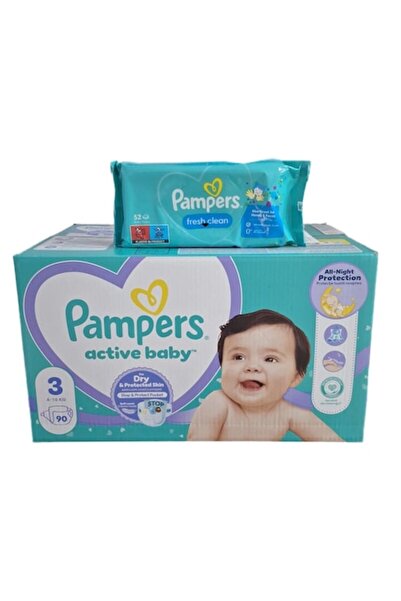 Pampers Active Baby Jumbo Pack, Size 3, 6-10 kg, 90 pcs + Fresh Clean Wet Wipes