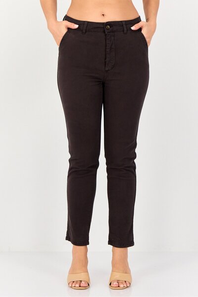 Reiko Women Tapered Fit Solid Chino Pants, Dark Brown