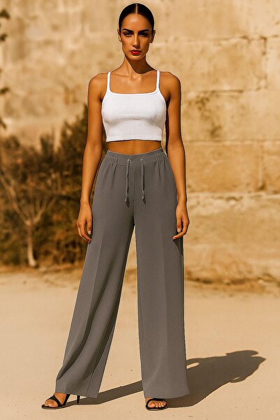 dk denemekabini Women's High Waist Latex Waistband Palazzo Pants - Gray