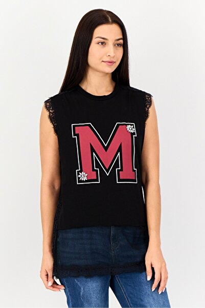 My Twin Women Crew Neck Sleeveless Textured Tank Top, Black