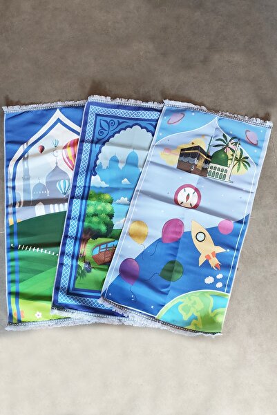 Reis Covor de rugăciune pentru băiat, 3 bucăți, subțire, albastru, 40x80 cm.