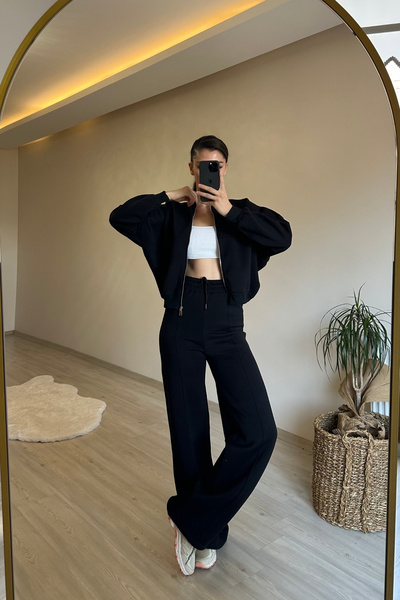 Neşeli Butik set de trening oversize cu fermoar pentru femei și pantaloni de ...