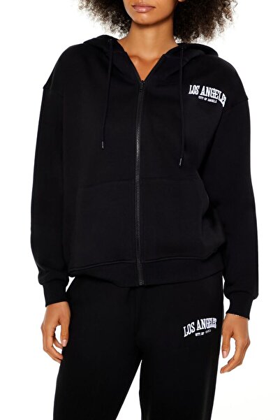 Forever 21 Los Angeles Nakışlı Fermuarlı Kapüşonlu