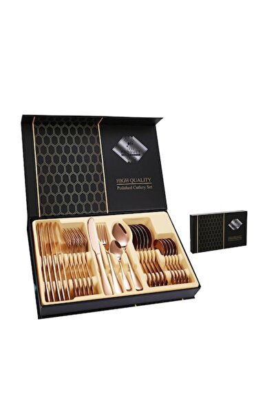 DEEBCO 24-piece cutlery set, luxury edition, with storage box, rose gold stainless steel