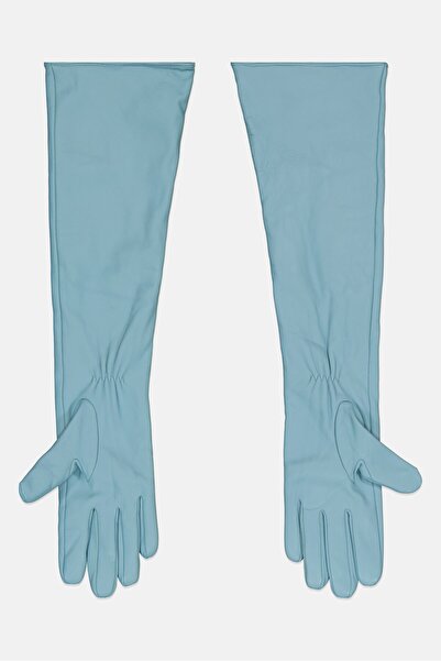 Reserved Women 1 Pair Leather Gloves, Light Blue