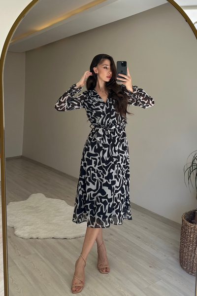 Neşeli Butik rochie midi din șifon cu imprimeu cu decolteu dublu pentru femei...