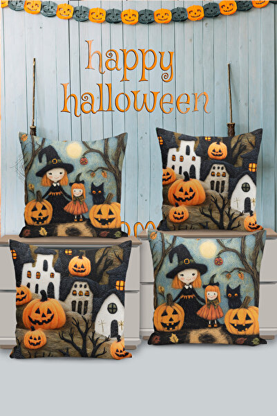 Filamente Husă de pernă cu imprimare digitală pe două fețe, 4 bucăți, cu model de Halloween/Halloween pentru camera copiilor