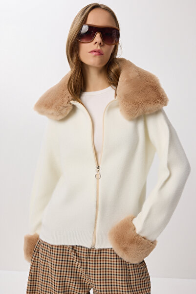 Lovelyİstanbul Faux Fur Detailed Knitwear Cardigan Li̇y0007 Kemi̇k