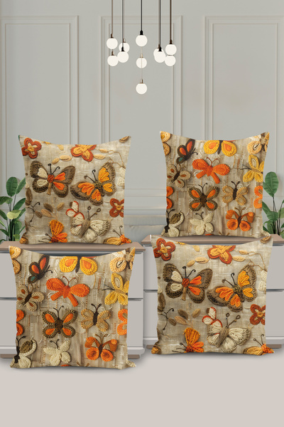 Filamente 4 lü Çift Taraflı Dijital Baskı Kırlent Kılıfı Nakış Görünümlü Kele...