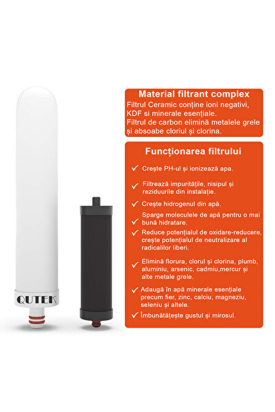 QuTek Set 2 filtre pentru filtrul de apa AquaVivifica, bloc carbune activ, elimina impuritatile