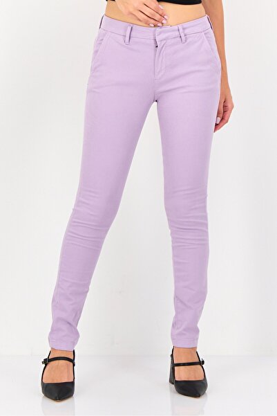 Reiko Women Skinny Fit Solid Straight Leg Pants, Lavender