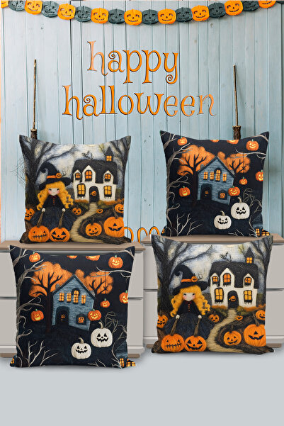 Filamente Husă de pernă cu imprimare digitală pe două fețe, 4 bucăți, cu model de Halloween/Halloween pentru camera copiilor