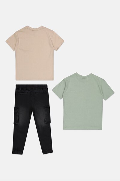 BENCH Kids Boy 3 Pieces Short Sleeve Tops And Jeans Set, Multicolor