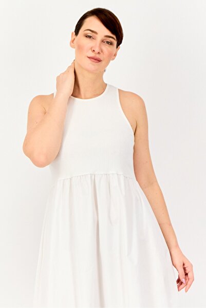 Brave Soul Women Ribbed A-Line Dress, White