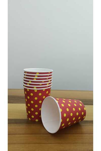 Lette KIRMIZI SARI KÜÇÜK PUANTİYELİ Parti Karton Bardak 8 oz 8'li