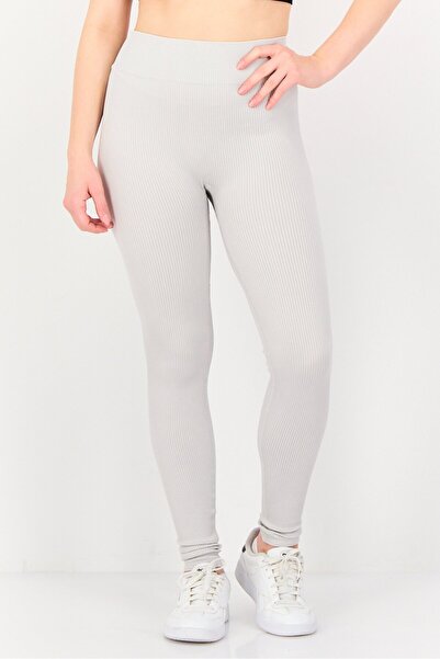 Forever 21 Women Ribbed Pull On Leggings, Light Grey