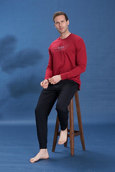 Owersleep Ανδρικό σετ πιτζάμες από χτενισμένο βαμβάκι με λαιμόκοψη ποδηλάτου ...