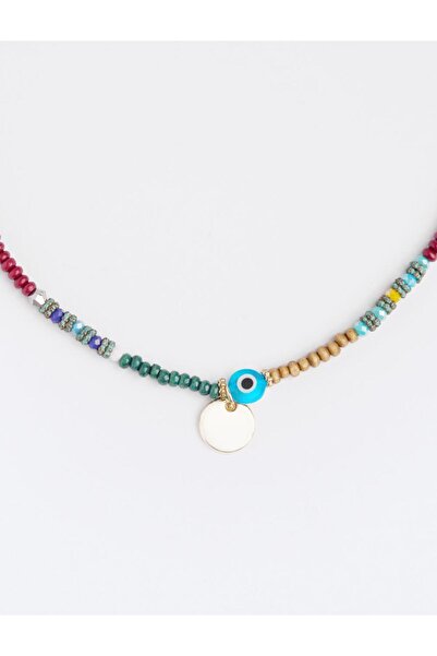 Jimmy Key Kahverengi Renkli Boncuk Detaylı Metal Figürlü Kolye