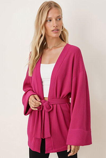 armonika Women's Fuchsia Belted Knitwear Kimono Arm-26K001011