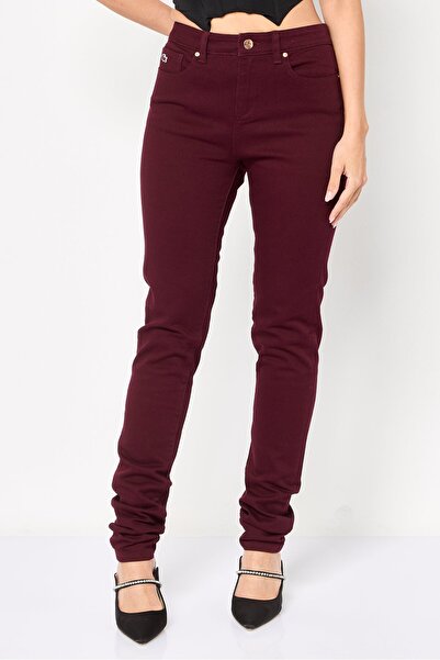 Lacoste Women Slim Fit Solid Stretchable Denim, Maroon