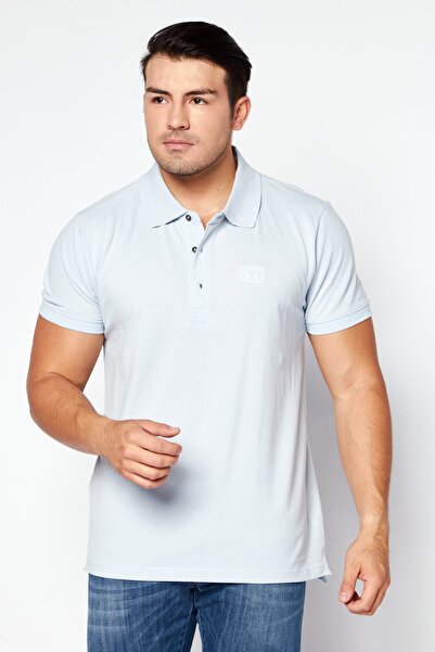 Cerruti 1881 Men Regular Fit Short Sleeve Embroidered Logo Polo Shirt, Sky Blue/White