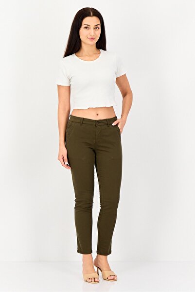Reiko Women Chino Fit Plain Straight Leg Pants, Olive