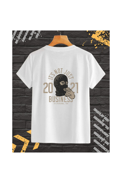 OEM Men's T-Shirt with Front-Back Print, Just Money, Cotton, White, XL