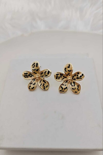 KYOLA DESİGN Leopar 5 Yapraklı Gold Kadın Küpe