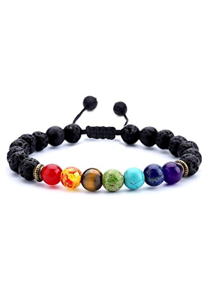 Tessero Energetic Bracelet 7 Chakras with Lava Rock, Semi-Precious Stones, Adjustable Size, Black, Unisex, T