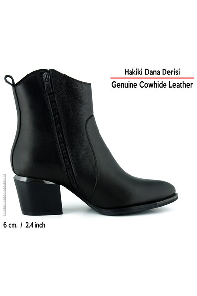Erkan Saçmacı Black Genuine Cowhide Leather Buckle Zippered Pointed Toe Thick Heeled Casual Boots
