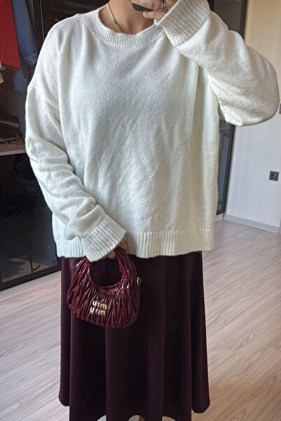 megapol giyim Women's White Soft Basic Sweater