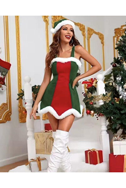 NUİTAMORE Noel Temalı Kadife Mini Kostüm – Zümrüt Yeşili & Kırmızı |