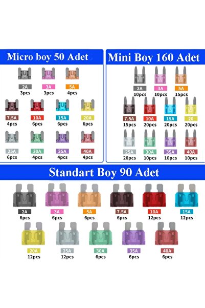 gaman Oto Araç Bıçak Sigorta 3 boy Sigorta 300'lü Set 2-3-5-7.5-10-15-20-25-30-35-40 Amper