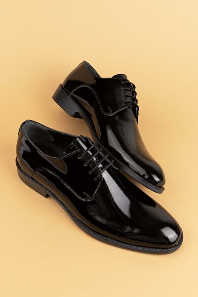 Gondol Erkek Hakiki Deri Klasik Damat Ayakkabı pş.90 Siyah Rugan