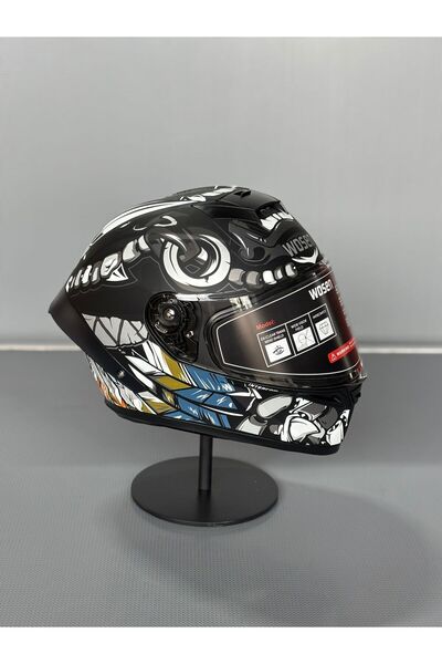 WOSEN Ws-602 Güneş Gözlüklü Full Face Kask (Şeffaf Vizörlü) MATT BLACK W5 (602)