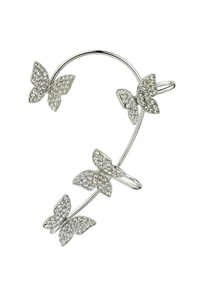 Tessero Cercei tip cuff cu fluturi placați cu zirconiu, partea stângă, argint