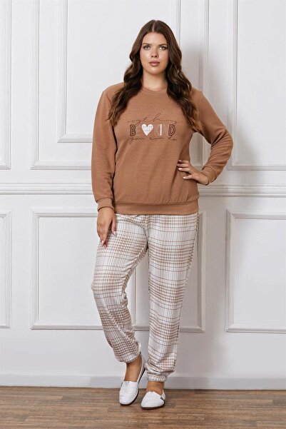 FLZ Battal Plus Size Winter Long Sleeve Pajama Set Dowry B09-120