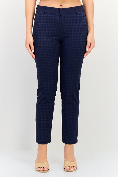 Reiko Women Cigarette Fit Textured Straight Leg Pants, Dark Navy