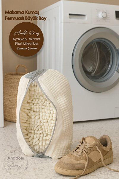 Anadolu Saray Shoe Washing Net Microfiber Pasta Cloth Zippered Large Size Laundry Bag