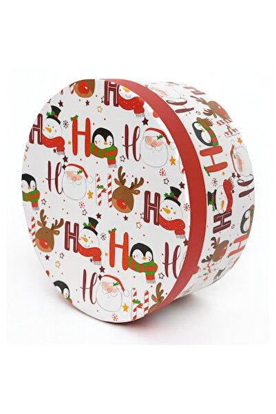 OEM Christmas Gift Box, Round, Red Interior, 'Ho, ho, ho' Design, 22.5 x 13 cm, White/Red