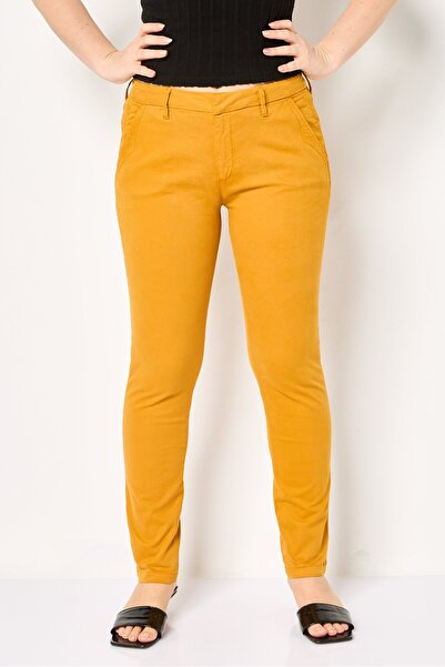 Reiko بنطلون تشينو سادة بقصّة عادية للنساء، لون خردل