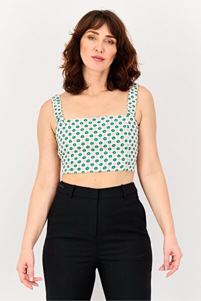 Glamorous Women Square Neck Sleeveless Allover Print Crop Top, Multicolor