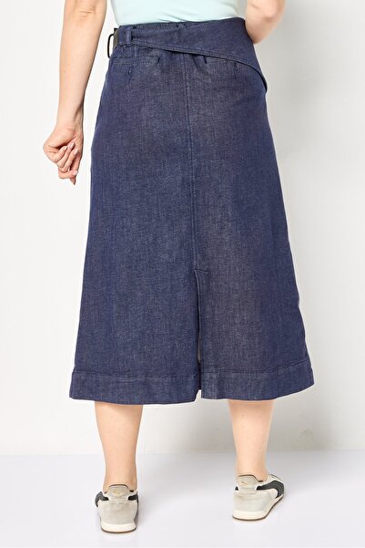 Raw Denim Society Women Regular Length Washed Denim Maxi Skirt With Belt, Navy