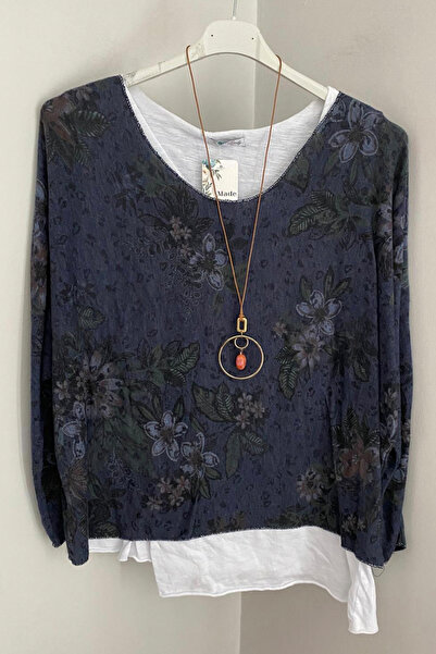 AYASOFYA OTANTIK Жіночий італійський бавовняний трикотажний блуз з квітковим візерунком, без рукавів, з довгими рукавами, 2-комплект